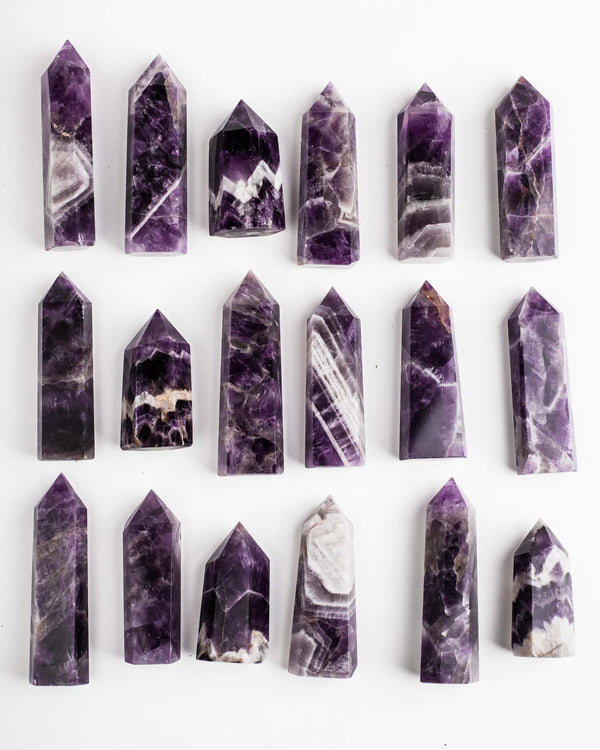 2" Amethyst Chevron Pointed Crystals Towers | Heals & Protect Crown Chakra | Spiritual Strength and Intuition