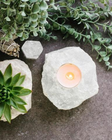 3" Rough Clear Quartz Candle Holder | Magnify energy in any ritual