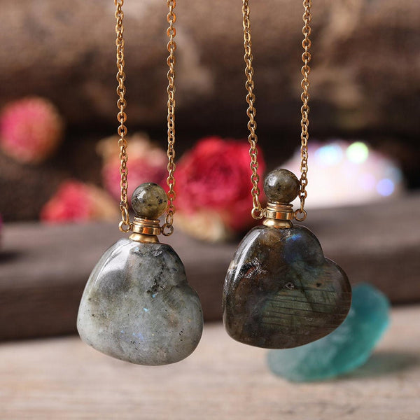 Labradorite Heart Crystal Potion Necklace (with dropper) - Throat Chakra - Life Gardening Tools LLC
