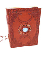 Triple Moon with stone Leather Journal 5x7" with Cord