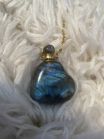 Labradorite Heart Crystal Potion Necklace (with dropper) - Throat Chakra