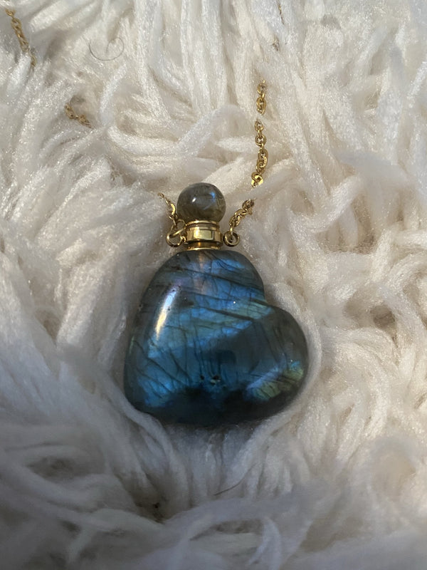 Labradorite Heart Crystal Potion Necklace (with dropper) - Throat Chakra - Life Gardening Tools LLC