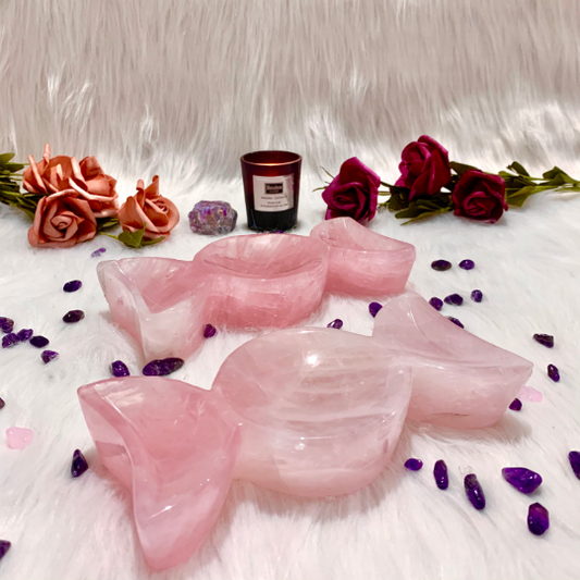 Triple Moon Crystal Bowls | Rose Quartz Crystal Bowl Organizor