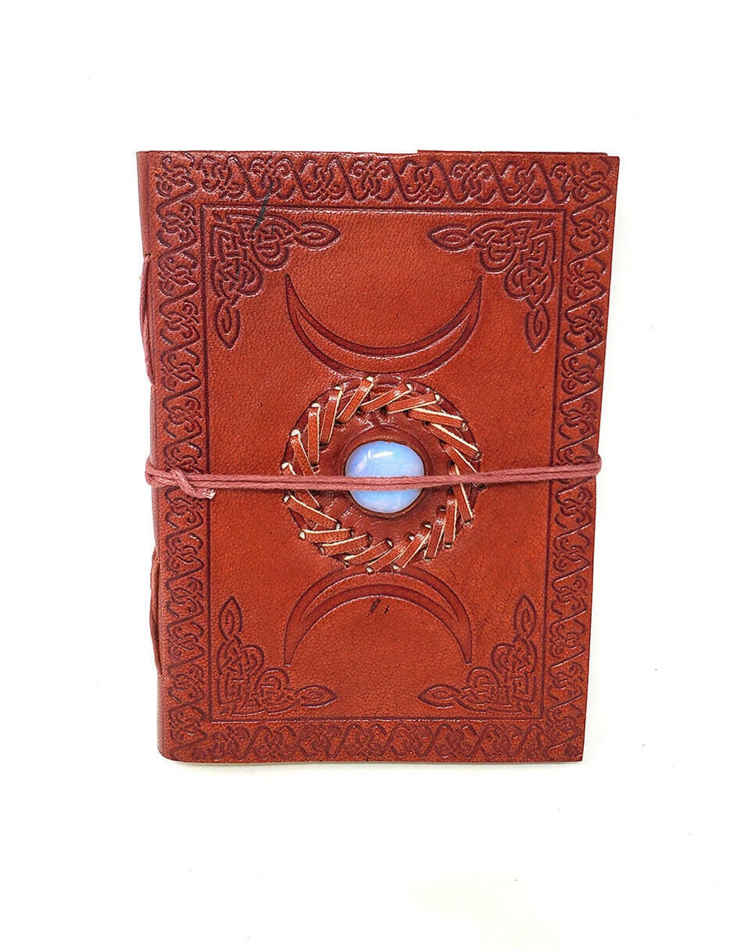 Triple Moon with stone Leather Journal 5x7" with Cord