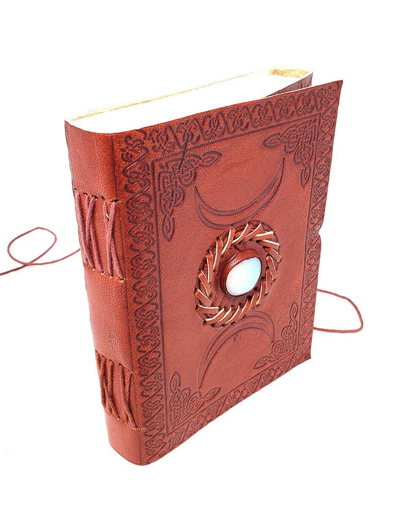 Triple Moon with stone Leather Journal 5x7" with Cord