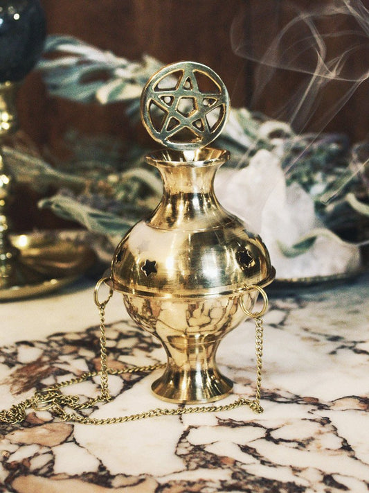 Pentacle Brass Hanging Burner | Metal Incense Burner